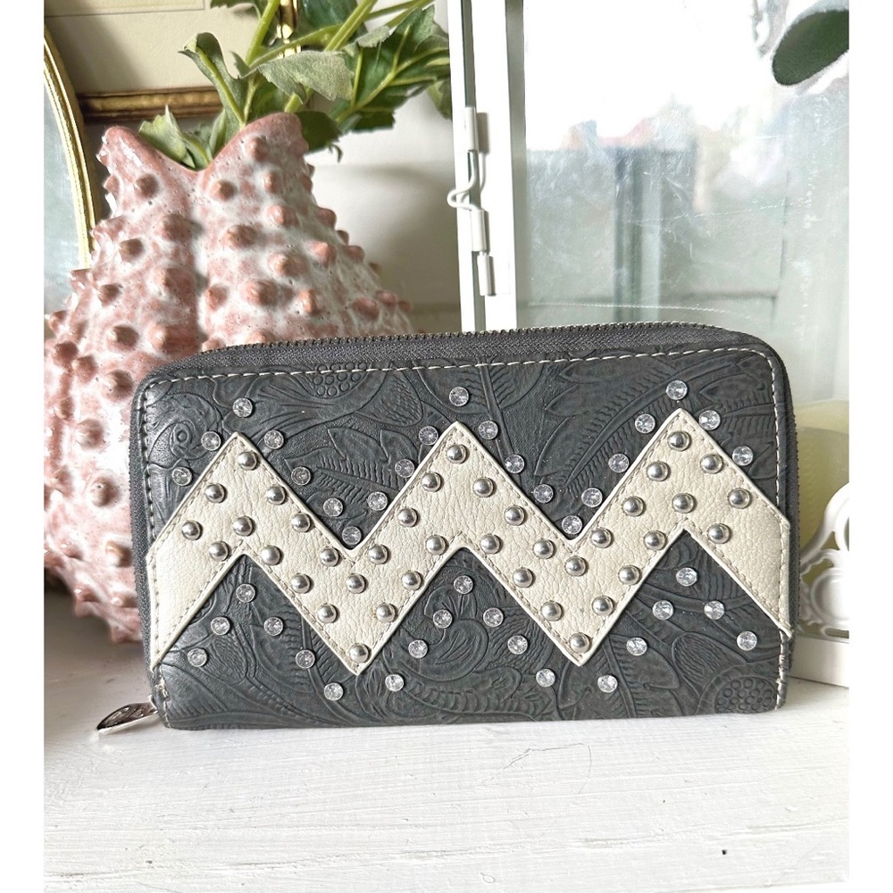 Rustic Couture Grey rhinestone wallet